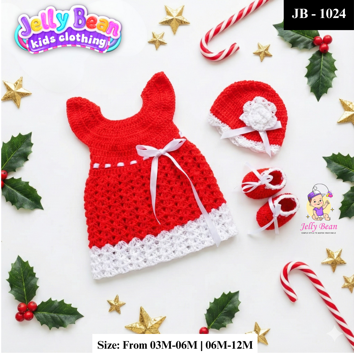 Festive Handmade Crochet Christmas Set – For Baby Girls | JB-1024