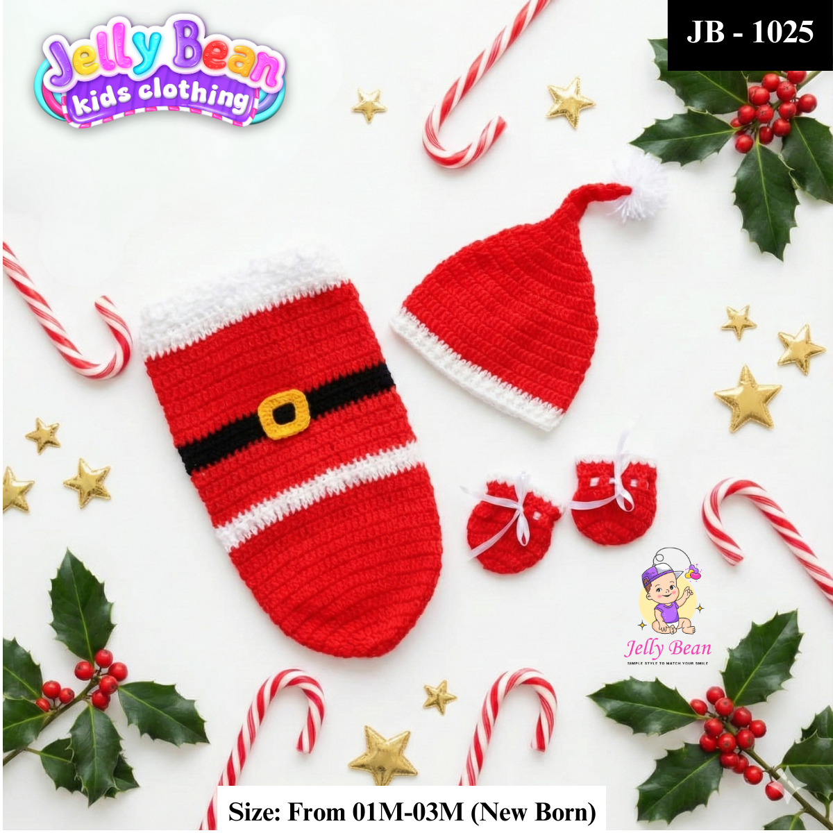 Handcrafted Crochet Christmas Newborn Baby Cocoon Set | JB-1025