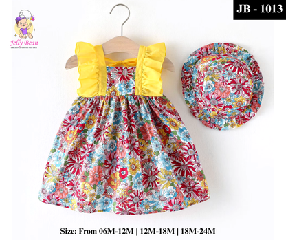 Summer Baby Girl Floral Dress with Matching Hat - JB-1013
