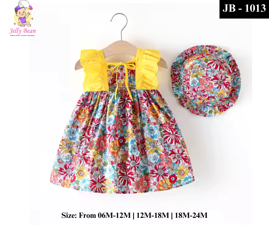Summer Baby Girl Floral Dress with Matching Hat - JB-1013