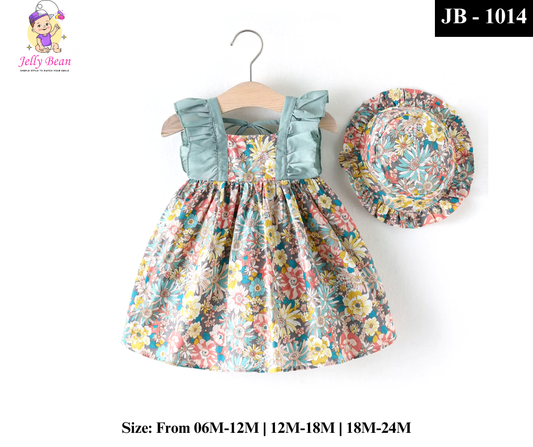 Summer Baby Girl Floral Dress with Matching Hat - JB-1014