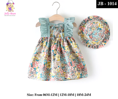 Summer Baby Girl Floral Dress with Matching Hat - JB-1014
