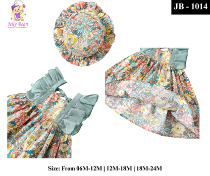 Summer Baby Girl Floral Dress with Matching Hat - JB-1014